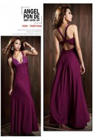 Sexy noble Breast paste drill back dress PURPLE