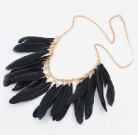 STYLE FASHION BLACK FEATHER NECKLACE