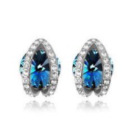 SATELLITE V-CRYSTAL EARRINGS(SILVER+SHINE BLUE)