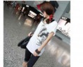 Sketch beautiful printing bat sleeve T-shirt White